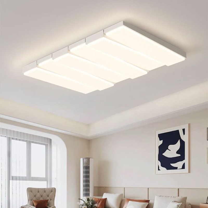 Contemporary Nordic Iron Acrylic Wave Rectangle LED Flush Mount Ceiling Light For Living Room