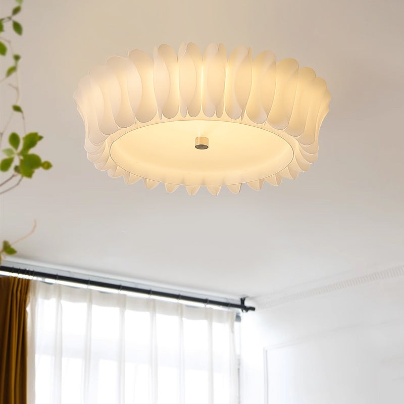Contemporary Nordic Round Lace Iron Frame PVC Shade LED Flush Mount Ceiling Light For Bedroom