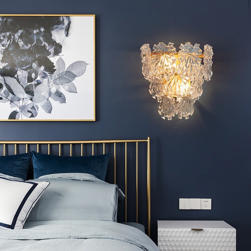 Contemporary Nordic Snowflake Shape Iron Crystal 2 - Light Wall Sconce Lamp For Bedside