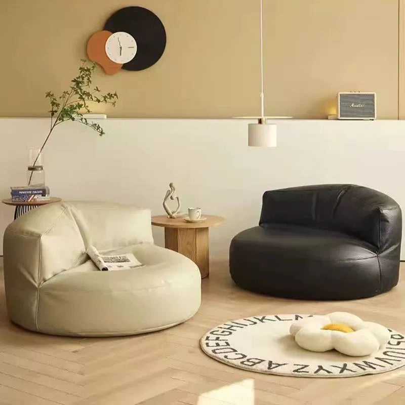 Contemporary Retro Leather EPS Semicircular Bean Bag Lazy Sofa Footrest Backrest For Living Room