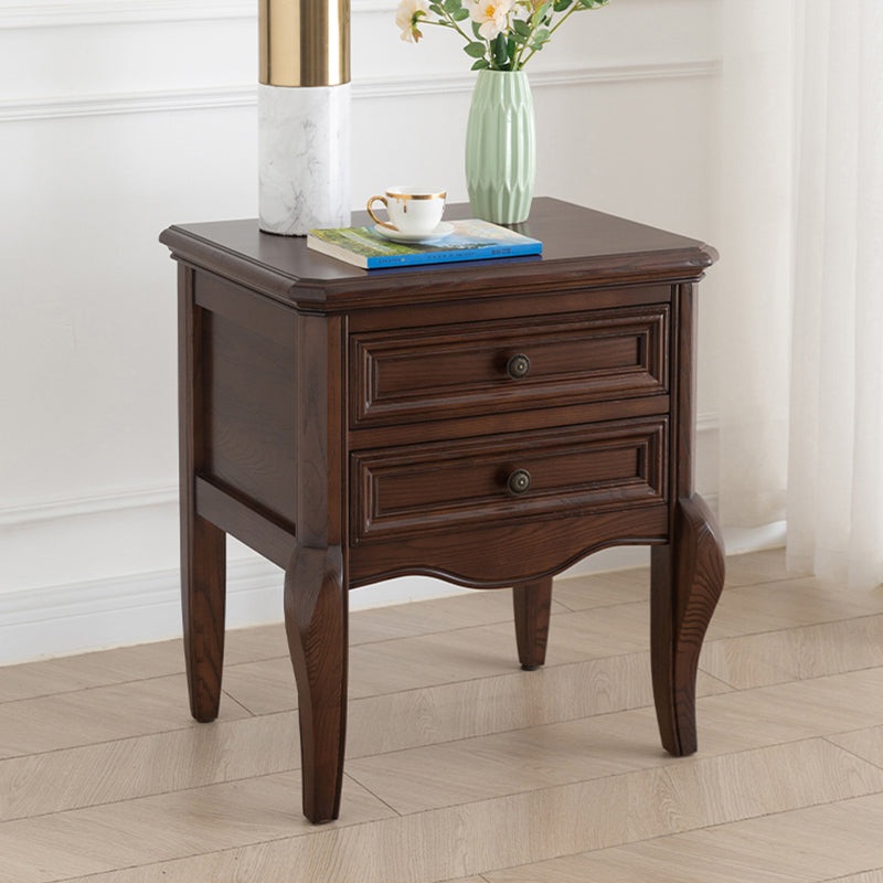 Contemporary Retro Solid Wood Zinc Alloy Rectangular Nightstand 2-Drawer For Bedside