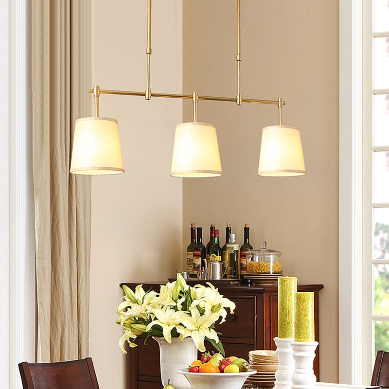 Contemporary Scandinavian Long Round Column Fabric Iron 3-Light Chandelier For Living Room