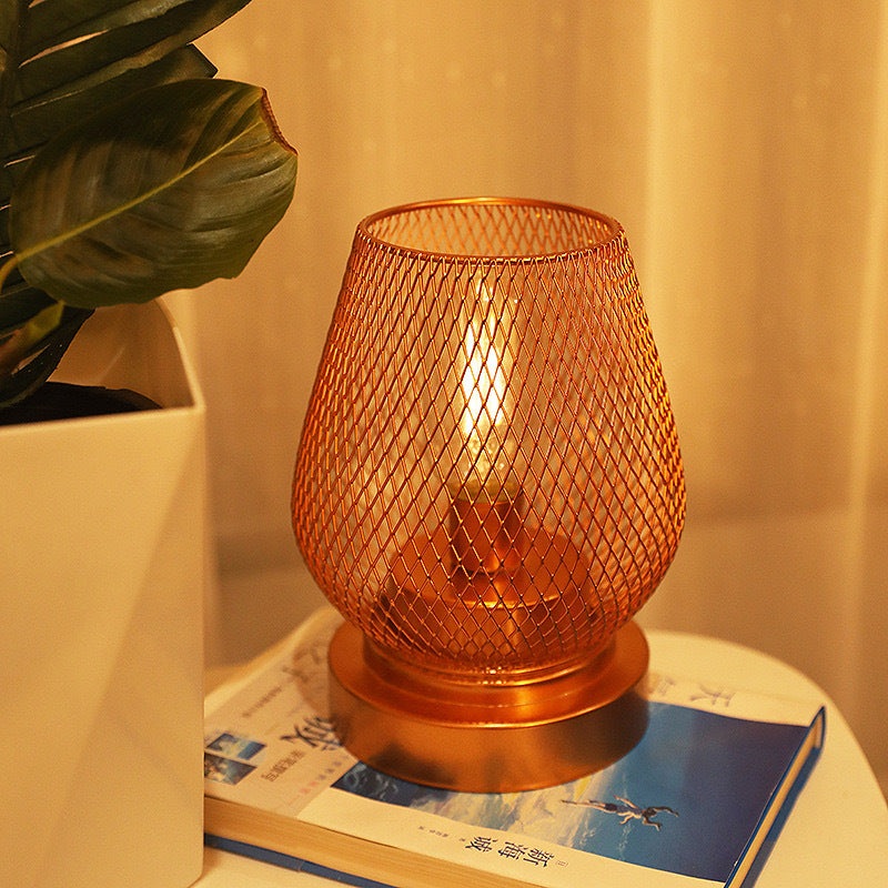 Contemporary Simplicity Rose Iron Mesh Cup Shade LED Table Lamp For Bedroom