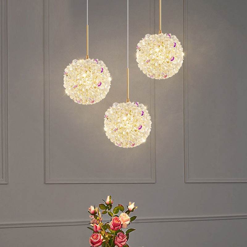Modern Luxury Hardware Crystal Ball Hydrangea Liftable 1/2/3/5 Light Pendant Light For Bedside