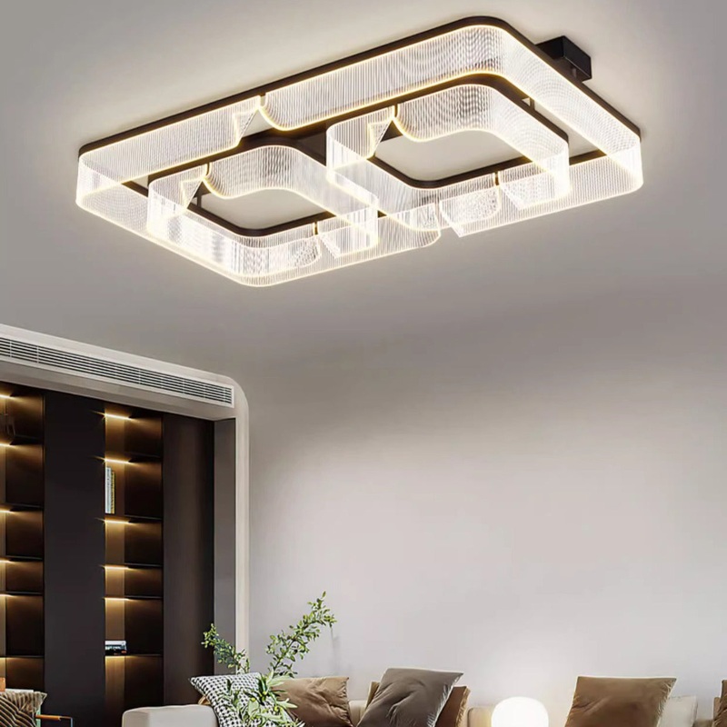 Modern Luxury Rectangular Aluminum Iron Acrylic LED Semi-Flush Mount Ceiling Light For Living Room