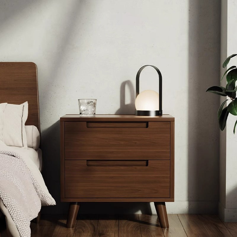 Modern Minimalist Rectangular Rubberwood Nightstand 1/2 Drawer For Bedroom