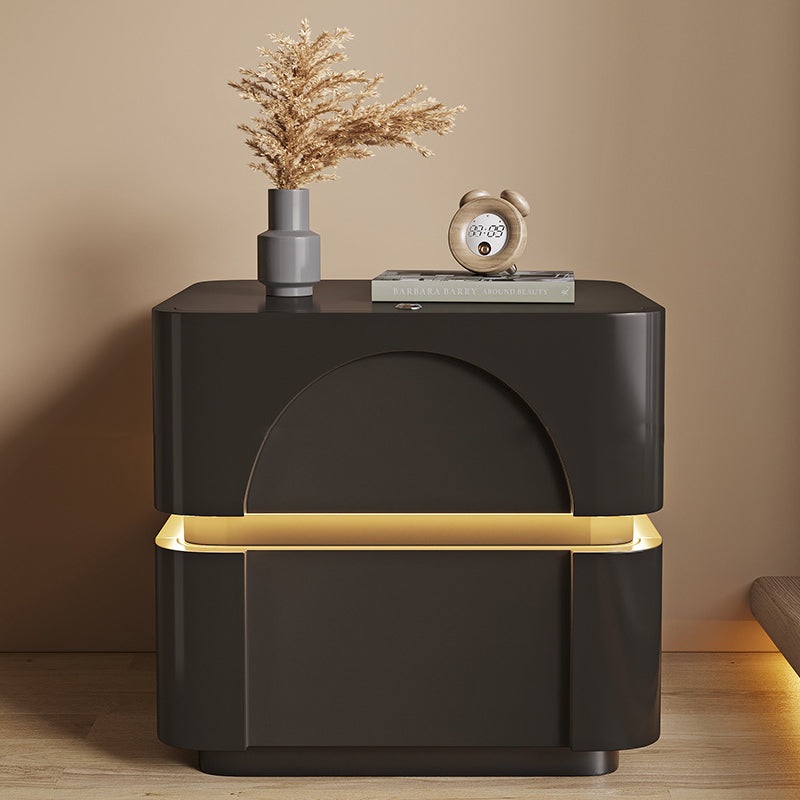 Modern Minimalist Rectangular Solid Wood Plank Carbon Steel Nightstand 2-Drawer For Bedroom