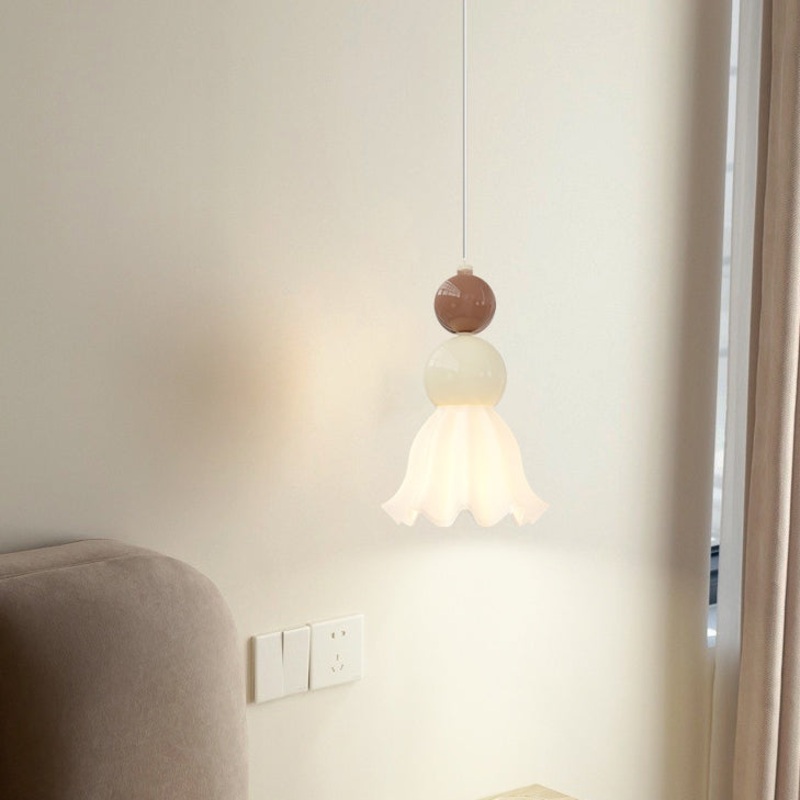 Traditional French Hardware Glass Floral Ball 1-Light Pendant Light For Bedside