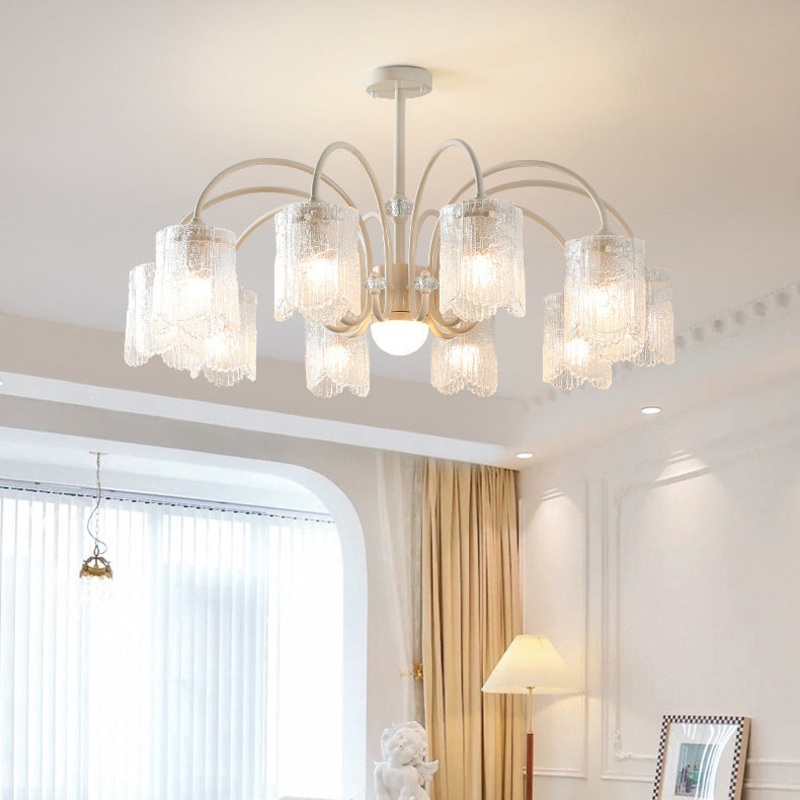 Traditional French Iron Glass Petal Cylinder 3/6/8/10 Light Chandeliers For Living Room