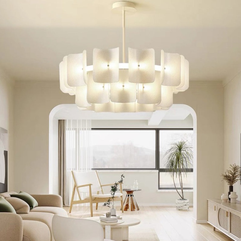 Traditional Japanese Dome Aluminum Acrylic LED Chandeliers For Living Room