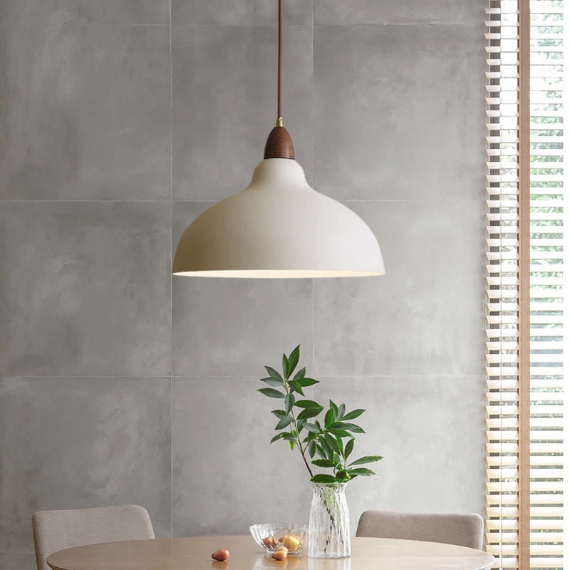 Traditional Japanese Solid Wood Iron Round 1-Light Pendant Light For Living Room