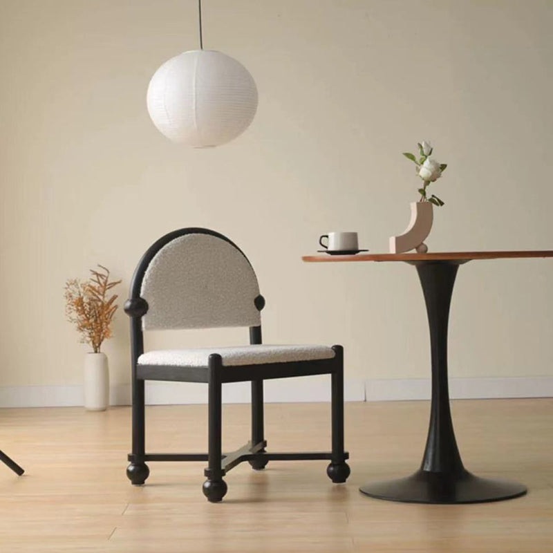 Traditional Vintage Semicircular Back Solid Wood Lambswool Vanity Stool Backrest For Bedroom