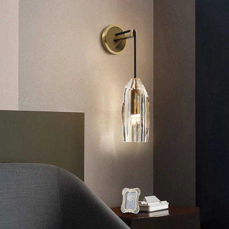Contemporary Luxury Dazzling Crystal Stone Shade Copper 1-Light Wall Sconce Lamp For Living Room