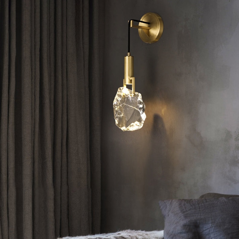 Contemporary Luxury Full Copper Crystal Stone 1-Light Wall Sconce Lamp For Living Room