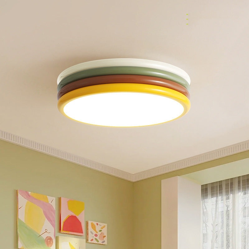 Contemporary Scandinavian Color Burger Stack Iron Acrylic LED Flush Mount Ceiling Light For Bedroom