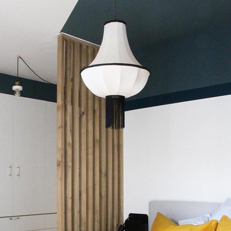 Modern Art Deco Lantern Shape Fabric Hardware 1 - Light Chandelier For Bedroom