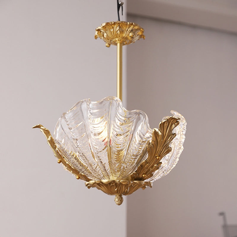 Modern Art Deco Shell Shape Copper Glass 3/4-Light Pendant Light For Living Room
