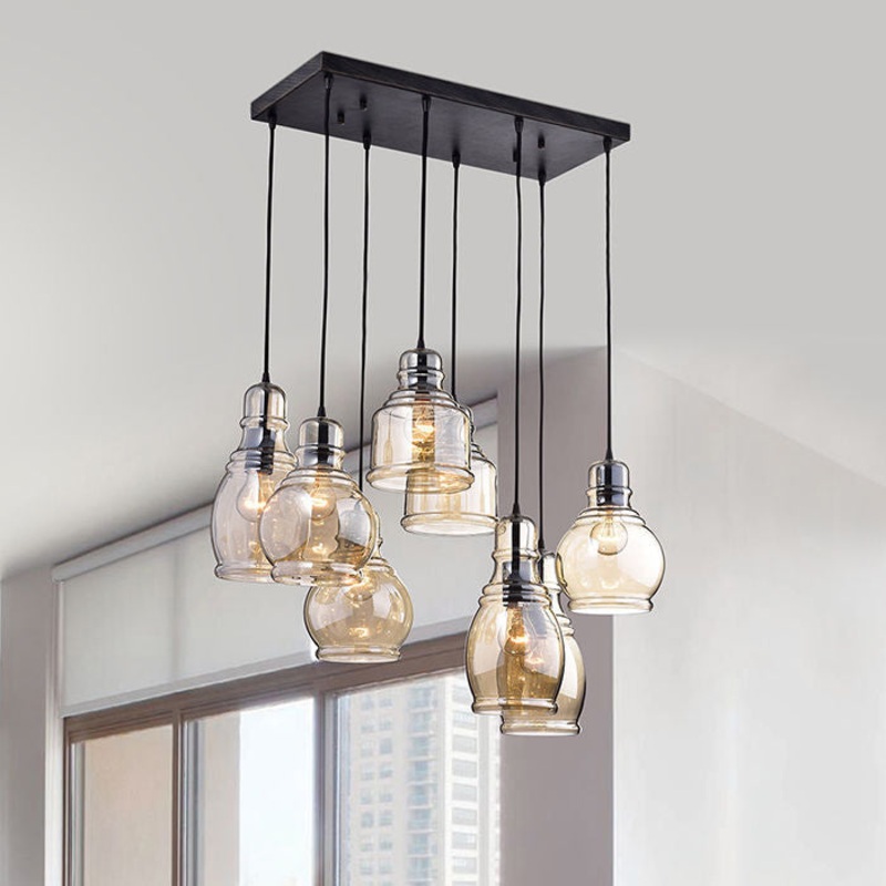 Traditional Vintage Bowling Ball Shape Iron Glass 8 - Light Chandelier For Dining Room