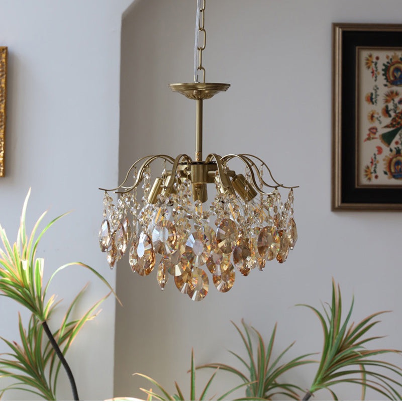 Traditional Vintage Branch Curved Line Teardrop Iron Crystal 5/6/8 Chandelier For Living Room