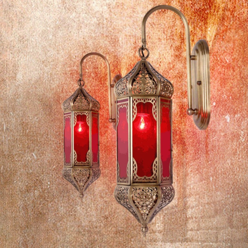 Traditional Vintage Carved Brass Column Glass 1-Light Wall Sconce Lamp For Dining Room
