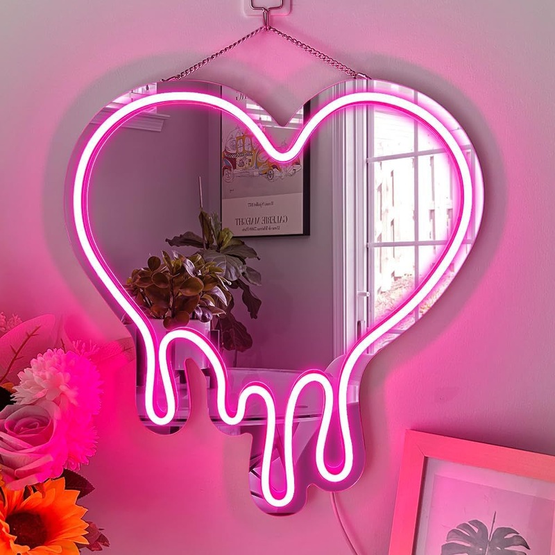 Contemporary Creative Acrylic Heart Shape Mirror Neon Light LED Wall Sconce Lamp For Bedroom