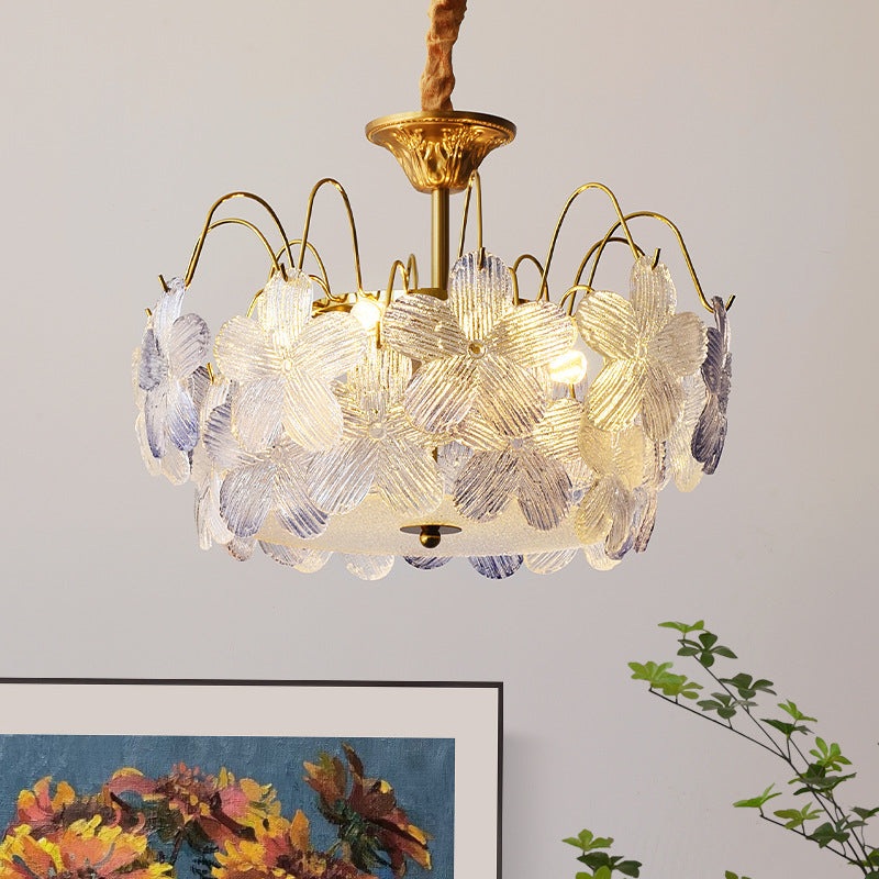 Contemporary Creative Flower Round Iron Glass 5/6 Light Chandelier For Living Room