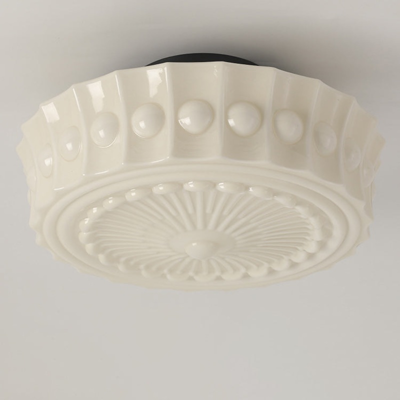 Contemporary Retro Drum Iron Glass 1-Light Semi-Flush Mount Ceiling Light For Living Room
