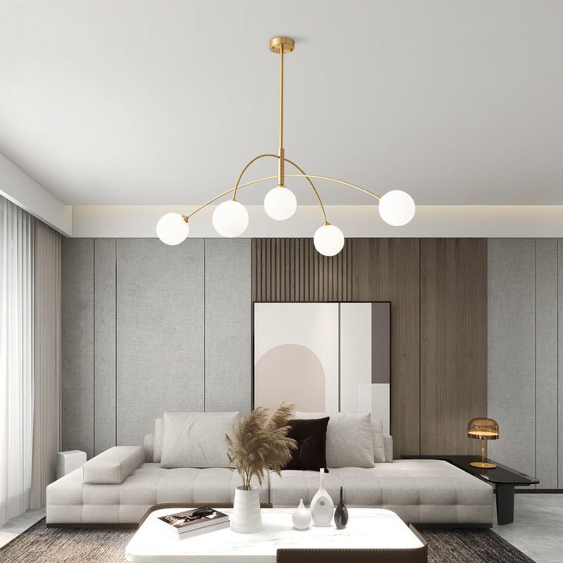 Contemporary Scandinavian Branching Magic Bean Curve Glass Copper 5-Light Chandeliers For Living Room