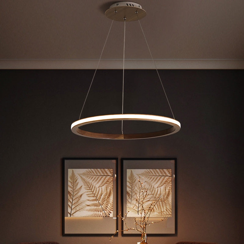 Contemporary Scandinavian Circle Multi-Layer Solid Wood Acrylic LED Island Light Pendant Light For Living Room
