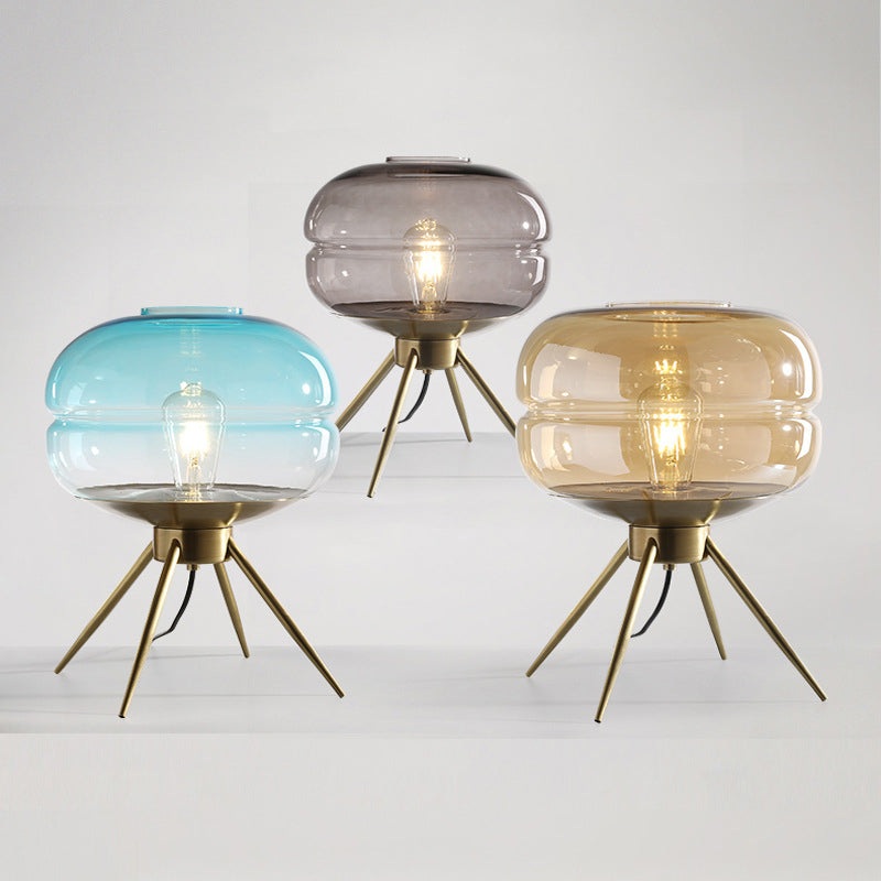 Modern Minimalist Bucket Round Glass Copper 1-Light Table Lamp For Living Room