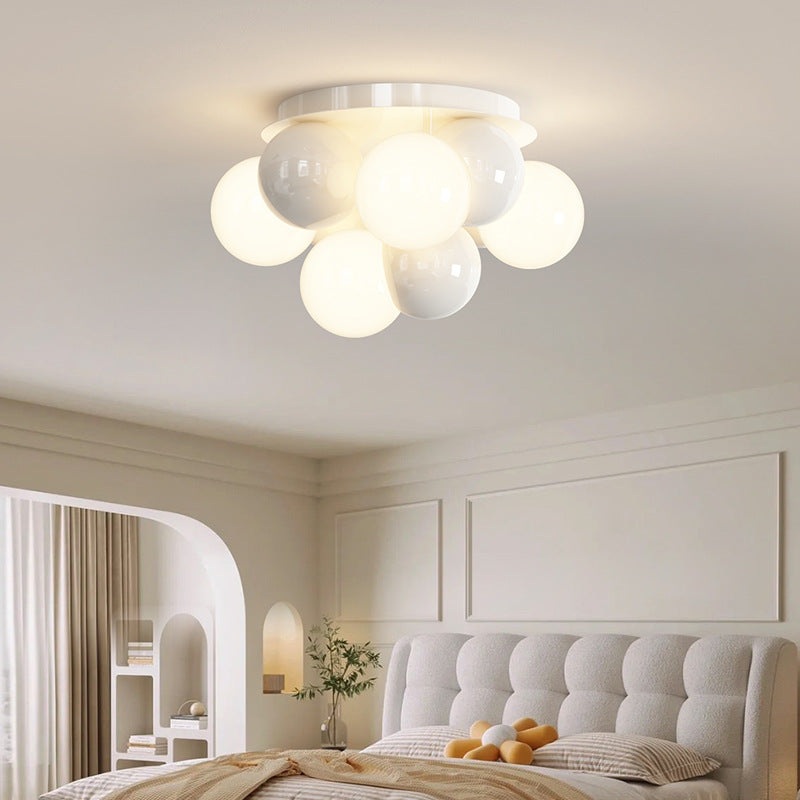 Modern Minimalist Cream Orb Iron 5-Light Semi-Flush Mount Ceiling Light For Bedroom
