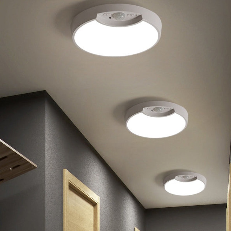 Modern Minimalist Round Plastic LED Intelligent Human Sensor Flush Mount Ceiling Light For Living Room