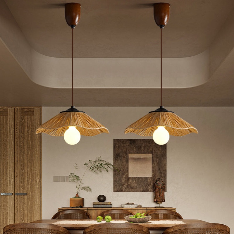 Traditional Chinese Umbrella Shape Grass Weaving Shade 1 - Light Pendant Light For Dining Room
