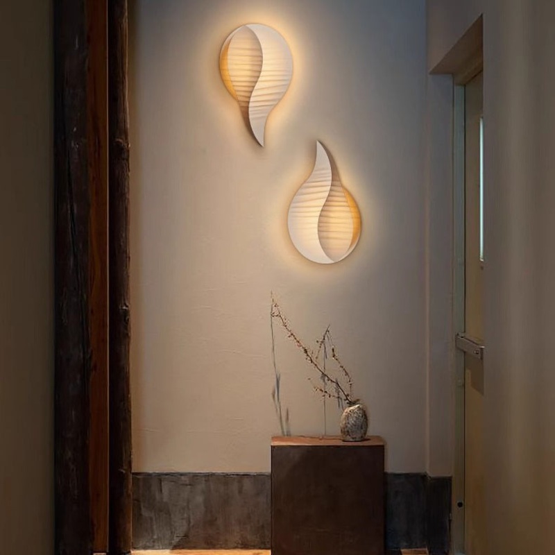 Traditional Japanese Teardrop Fabric LED Wall Sconce Lamp For Hallway