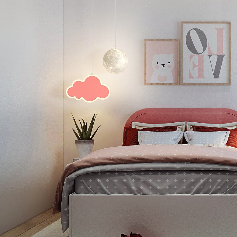 Contemporary Creative Cartoon Acrylic Airplane Cloud Moon Shade LED Kids Chandelier For Bedroom