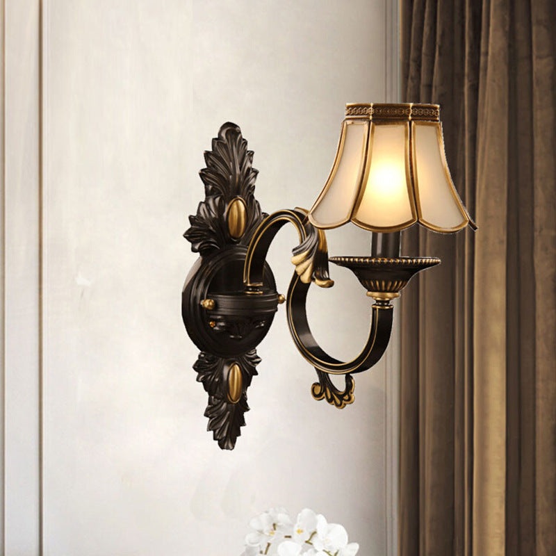Contemporary Luxury Full Copper Frame Glass Shade 1-Light Wall Sconce Lamp For Bedroom
