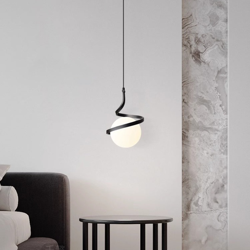 Contemporary Nordic Arc Copper Strip Glass Ball Shade 1-Light Pendant Light For Living Room