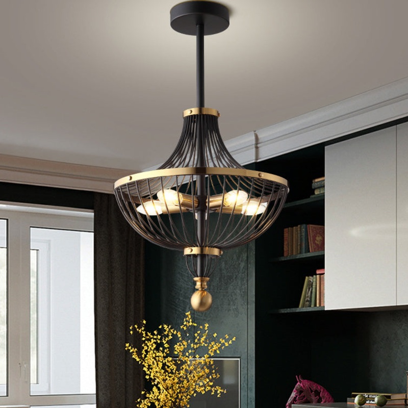 Contemporary Nordic Birdcage Hemisphere Iron 5-Light Chandelier For Living Room