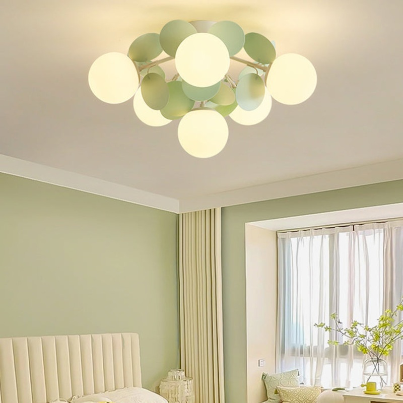 Contemporary Nordic Iron Glass PVC Ball Round Pieces 4/6/8/9/12 Light Semi-Flush Mount Ceiling Light For Bedroom