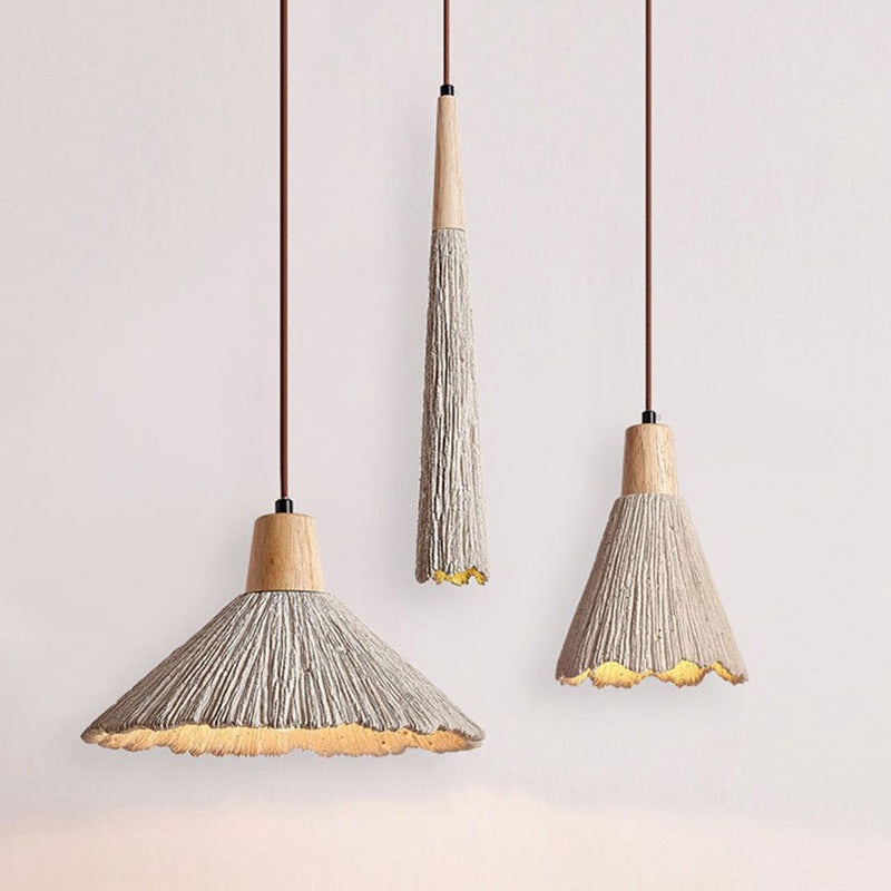 Contemporary Nordic Round Cone Solid Wood Cement Shade 1-Light Pendant Light For Bedroom