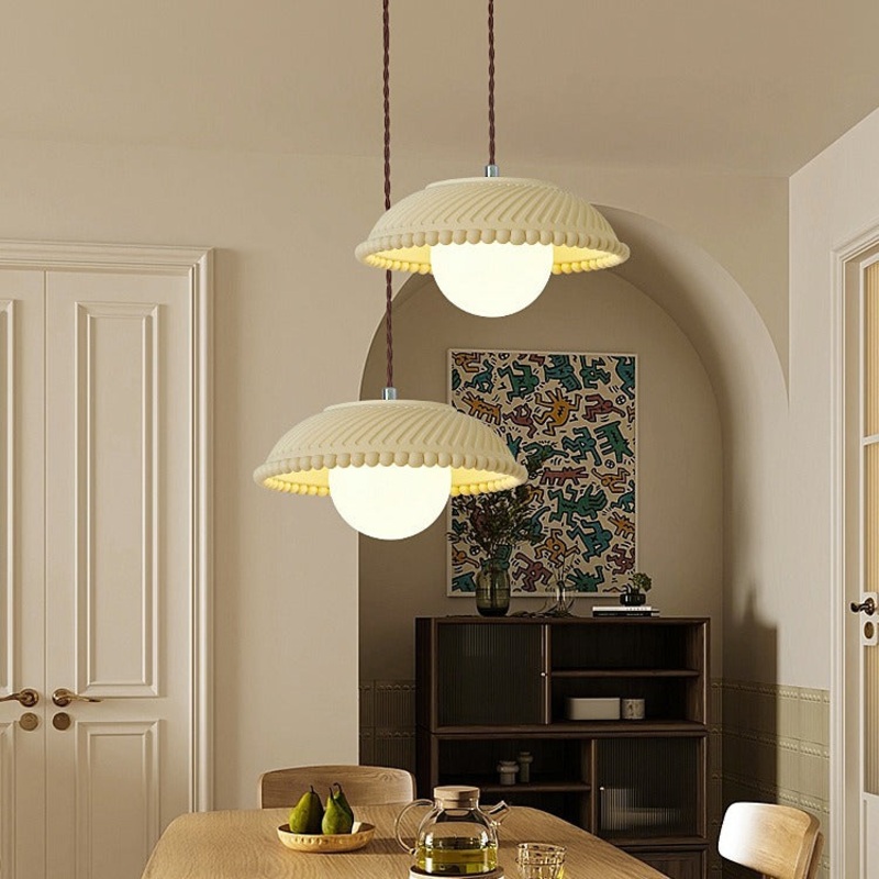 Contemporary Nordic Round Plate Resin Glass Shade 1-Light Pendant Light For Living Room