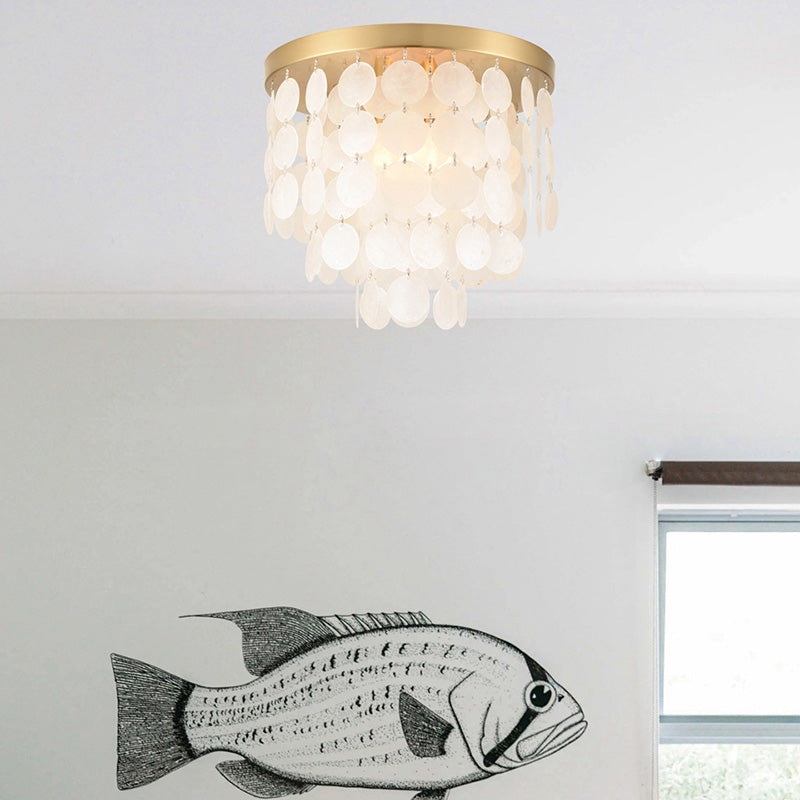Contemporary Scandinavian Round Multilayer Iron Shell 3/4 Light Semi-Flush Mount Ceiling Light For Living Room