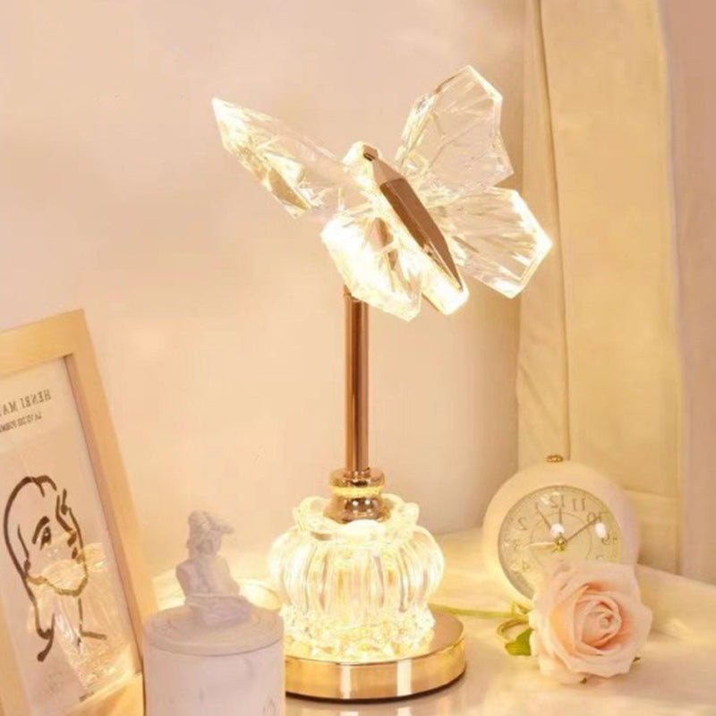Modern Art Deco Pod Butterfly Hardware Glass Base Acrylic Shade LED Table Lamp For Bedroom