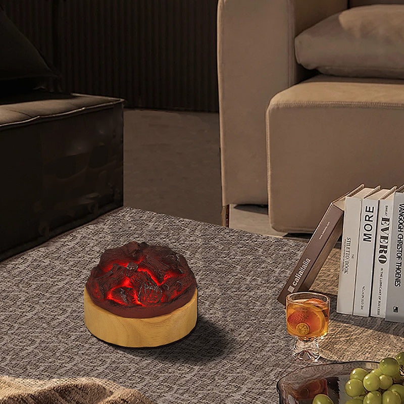 Modern Art Deco Round Wood Resin LED Table Lamp For Living Room