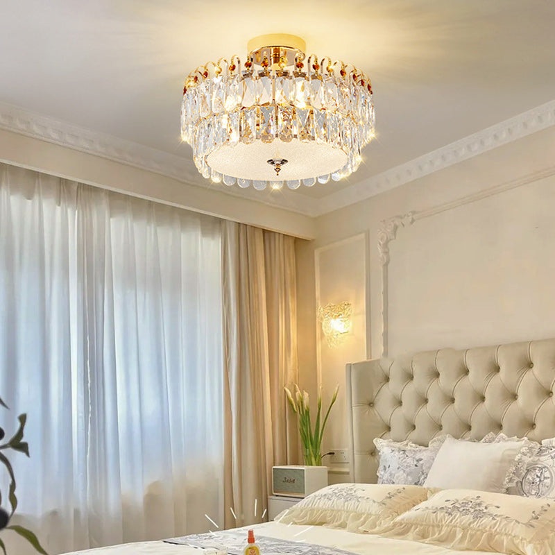 Modern Luxury Round Crystal Shade Iron Curved Rod 5/6/8 Semi-Flush Mount Ceiling Light For Living Room