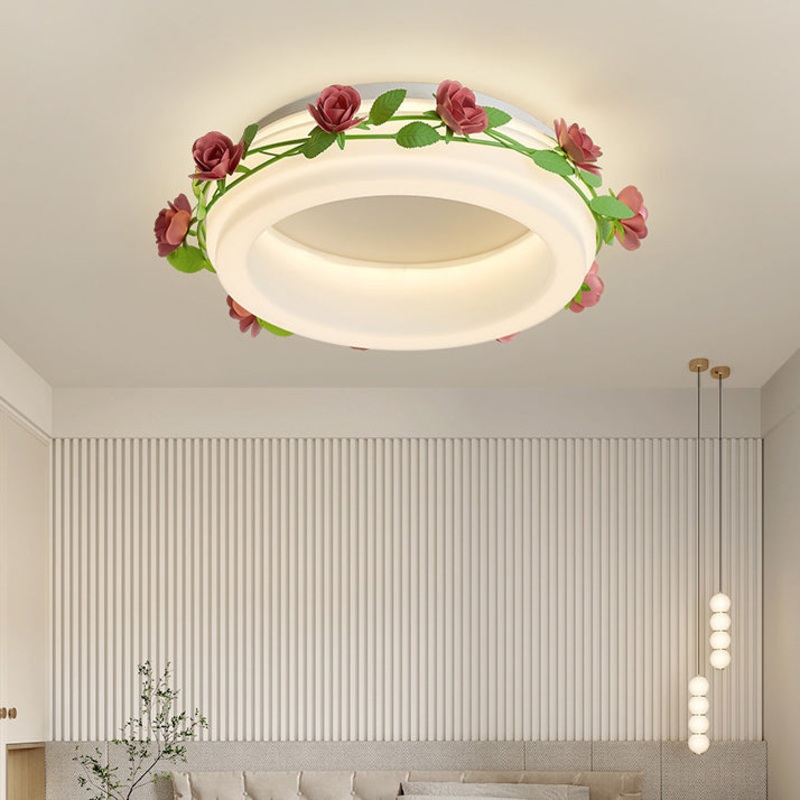 Contemporary Creative Flower Round Iron Plastic LED Flush-Mount Ceiling Light For Bedroom