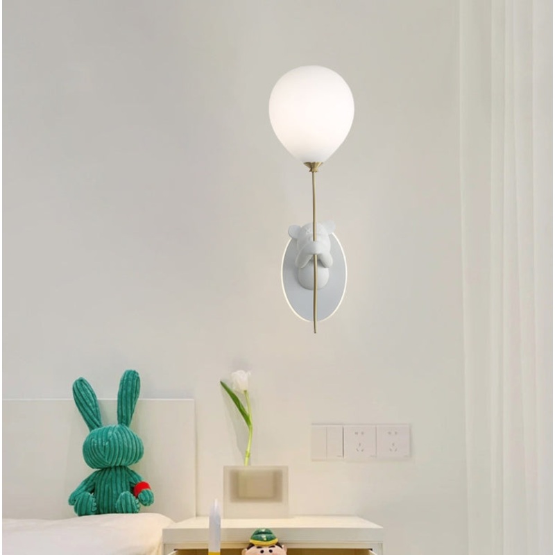 Contemporary Creative Kids Cartoon Bear Balloon Resin Glass Ball 1-Light Wall Sconce Lamp For Bedroom