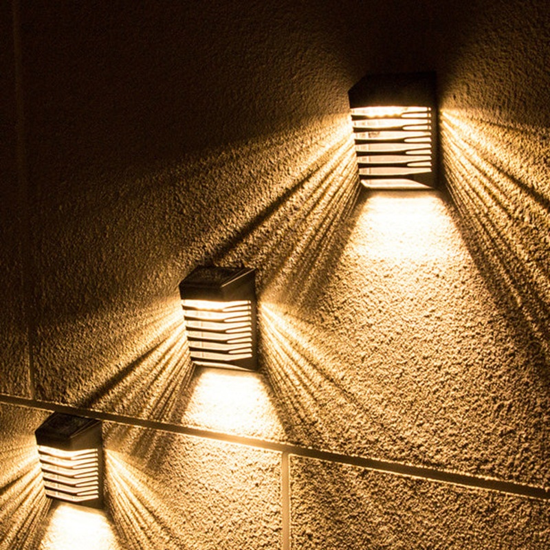 Contemporary Creative Solar Waterproof ABS PS Rectangular Grid Hollowed LED Wall Sconce Lamp For Outdoor Patio