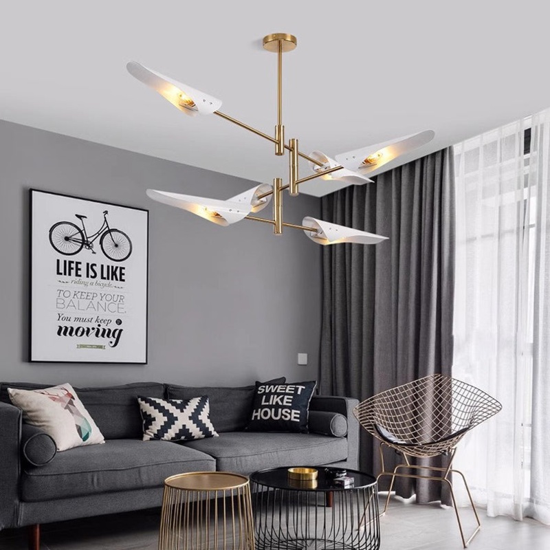Contemporary Luxury Iron Curved Shade Golden Finish Frame 6-Light Chandelier For Living Room