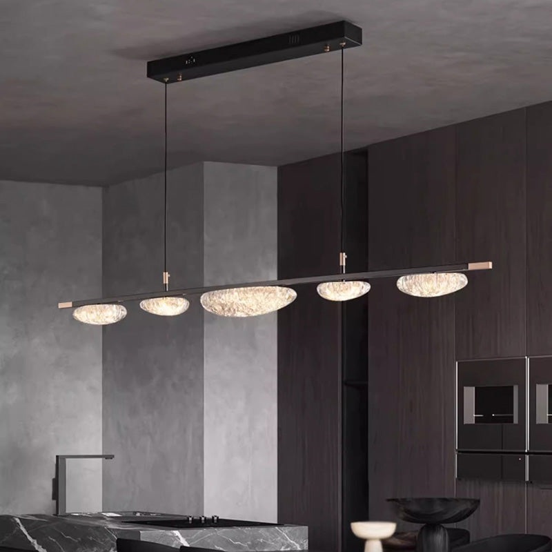 Contemporary Luxury Stripe Iron Acrylic LED Island Light Chandelier For Dining Room
